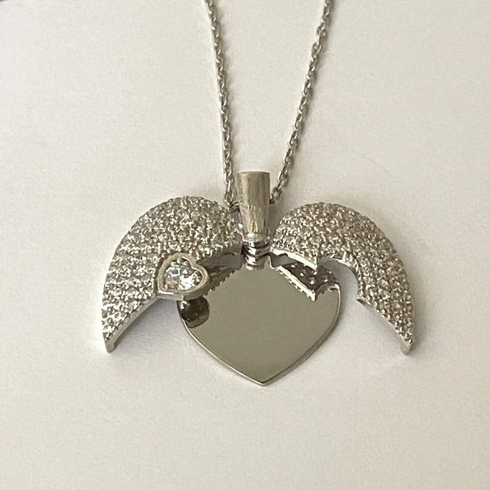925 Silver double heart initial name cz necklace